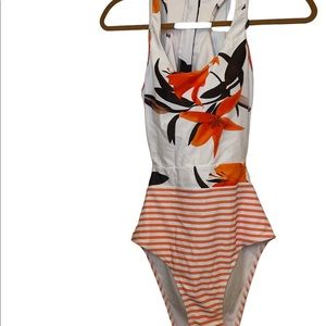 Medium Orange and White One Piece Bathing Suit